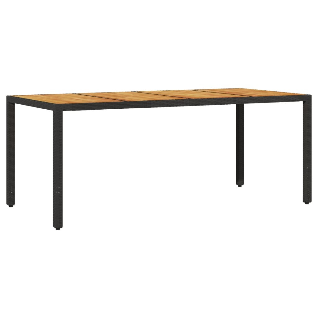 Mesa de jardim com tampo de madeira de acácia vime pe preto