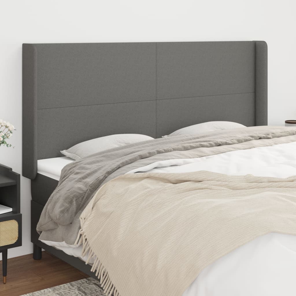 Cabeceira cama c/ abas tecido 203x16x118/128 cm cinzento-escuro ptob5157