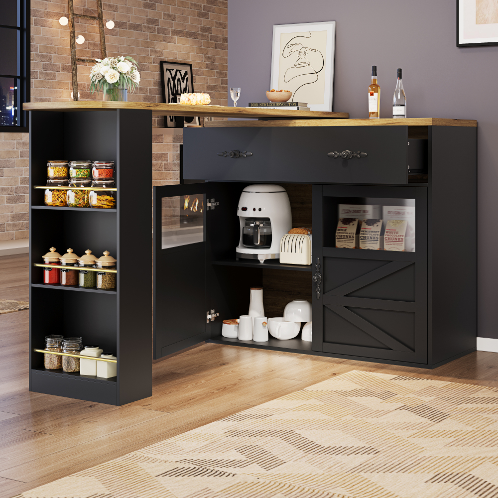 Mesa de bar extensível em mdf preto com arrumação e rotação 360°