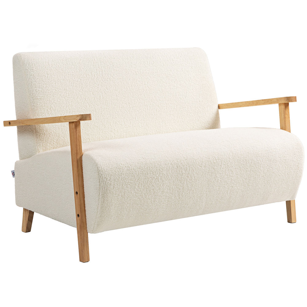Sofá de 2 lugare 118x76x78 cm poliéster e madeira de borracha color beige
