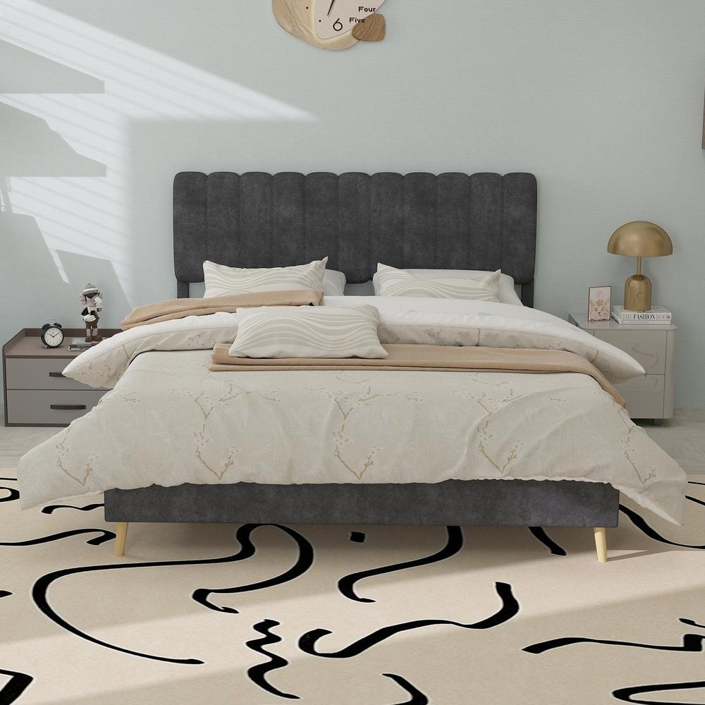 Cama plataforma baixa 140x200cm cinzenta, design moderno elegante