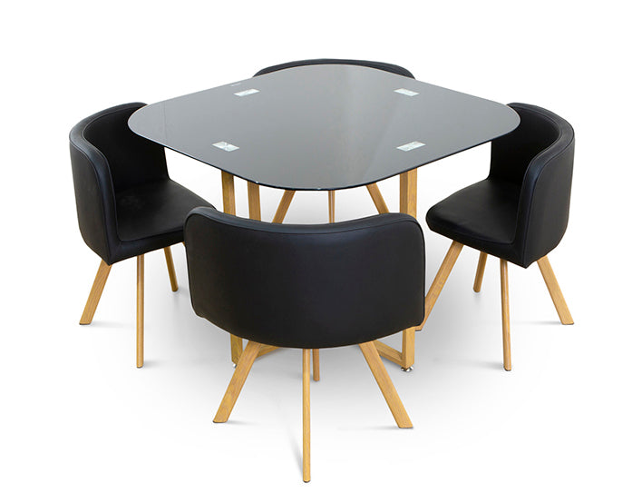 Mesa em vidro temperado teka + 4 cadeiras. Sala de jantar ou cozinha,