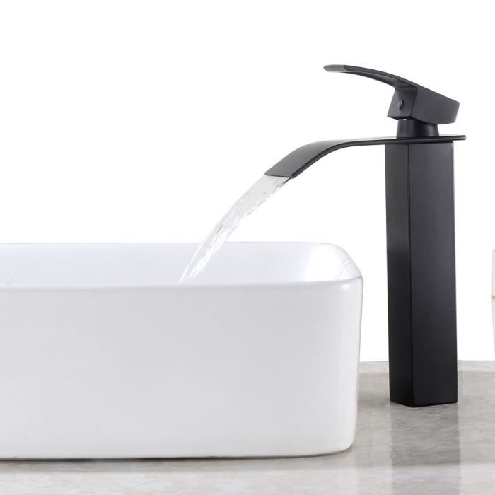 Torneira cascata preta para pia, bico alto, moderno, quadrado, misturador e