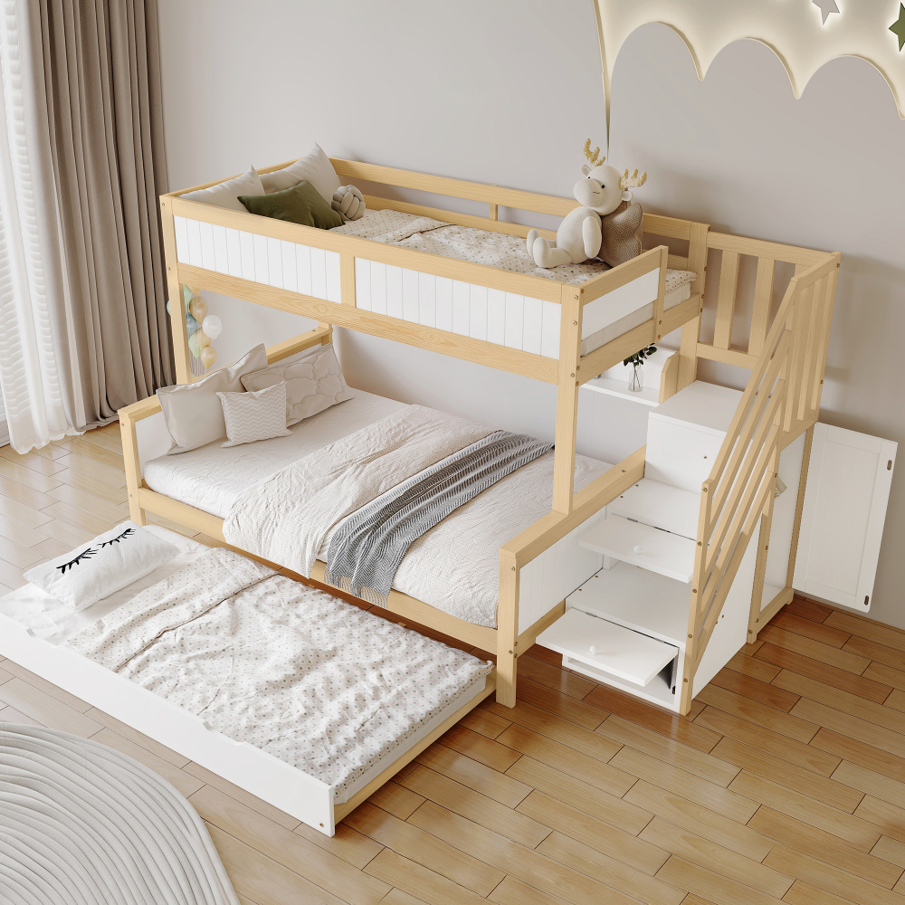Beliche 90x200cm com cama auxiliar arrumação madeira branco natural