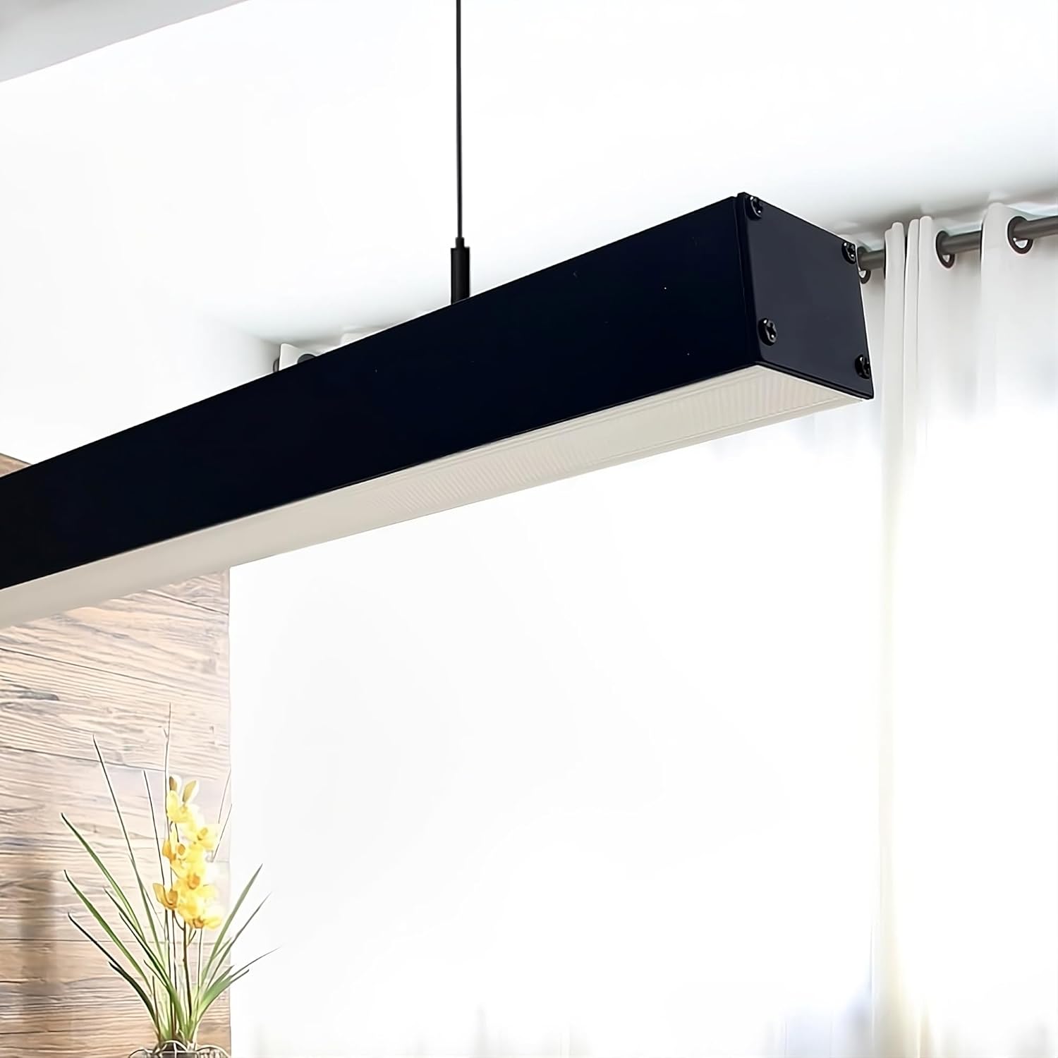 Lámpara techo lineal negra 2m, 72w, colgante o superficie, luz cálida 2700k