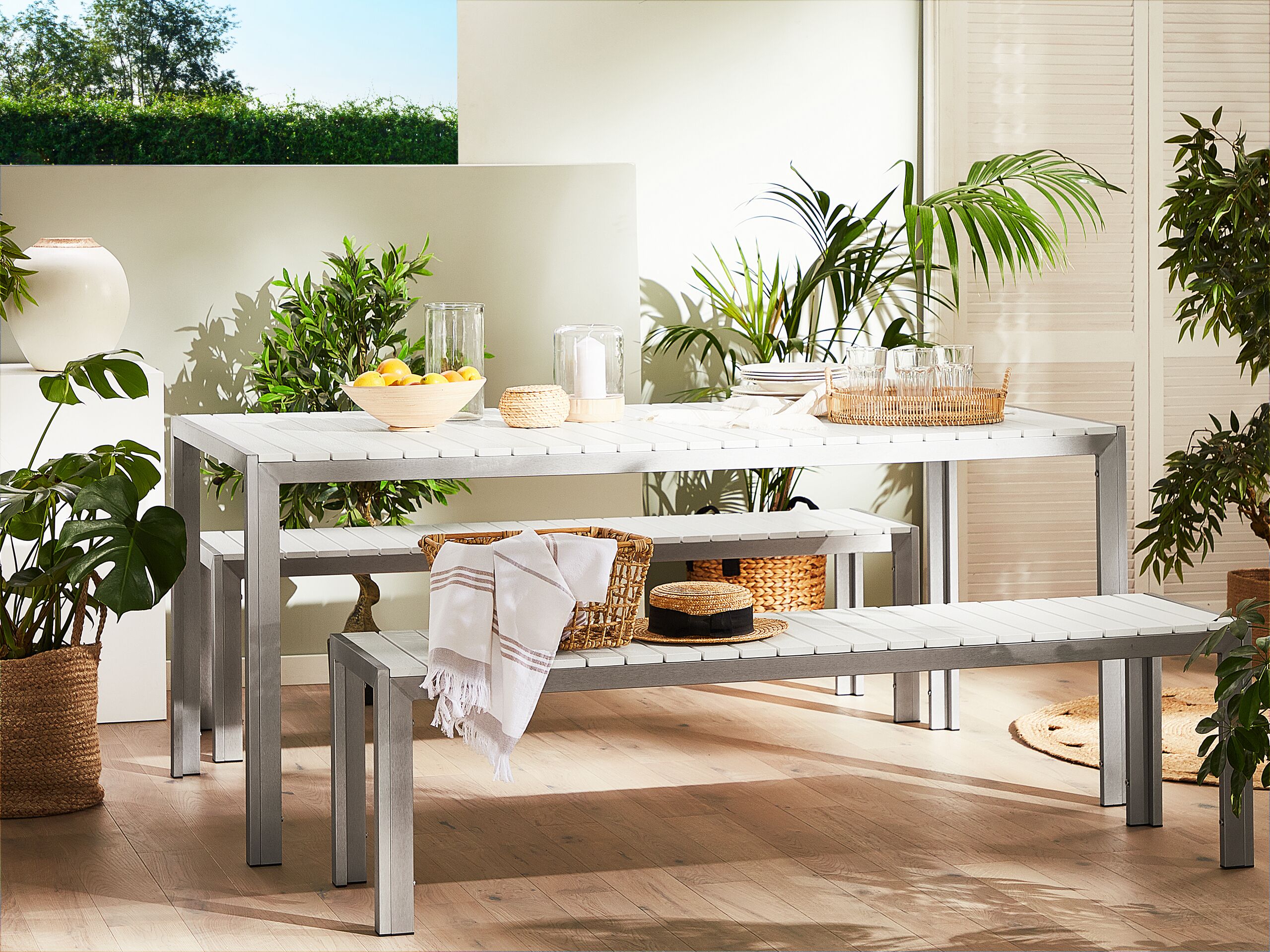 Conjunto de refeição de jardim 6 lugares nardo branco