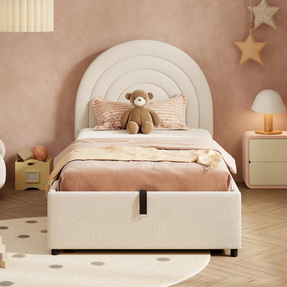 Cama infantil 90x200cm arrumação hidráulica cabeceira acolchoada beige
