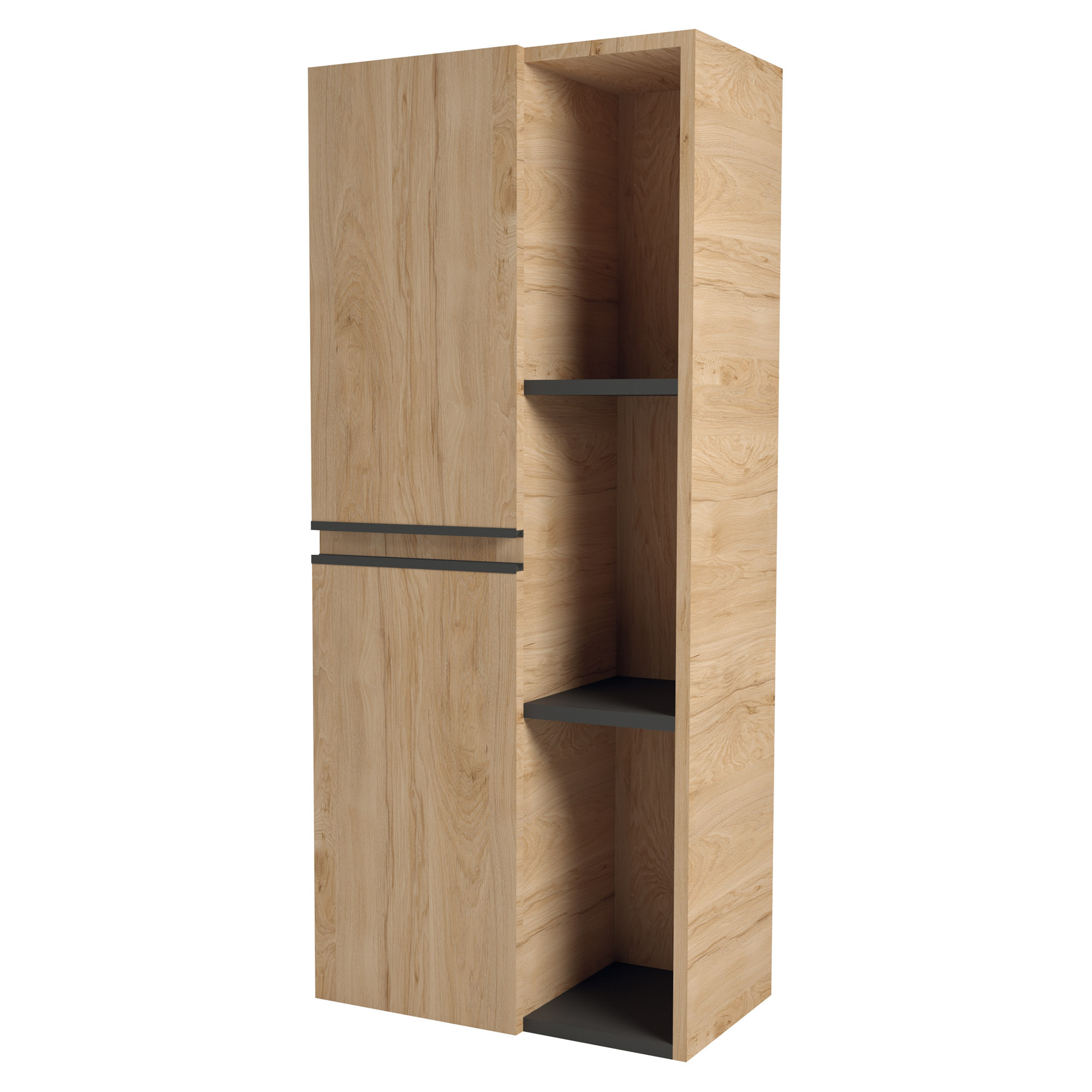 Coluna de banho suspensa ebene - 52 cm - acabamento madeira - 2 portas