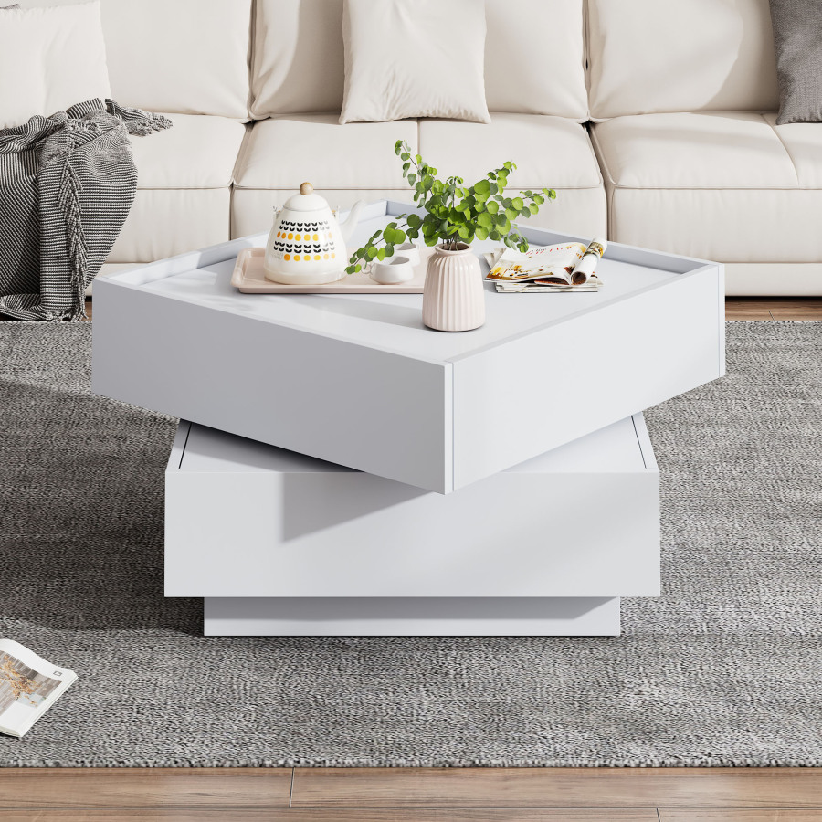 Mesa de centro giratória com 2 gavetas branco 38x60x60cm
