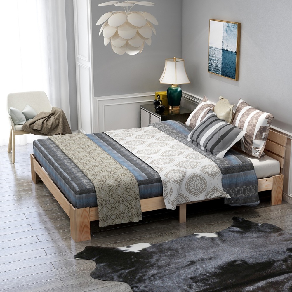 Cama de casal 140x200cm com arrumação madeira – natural