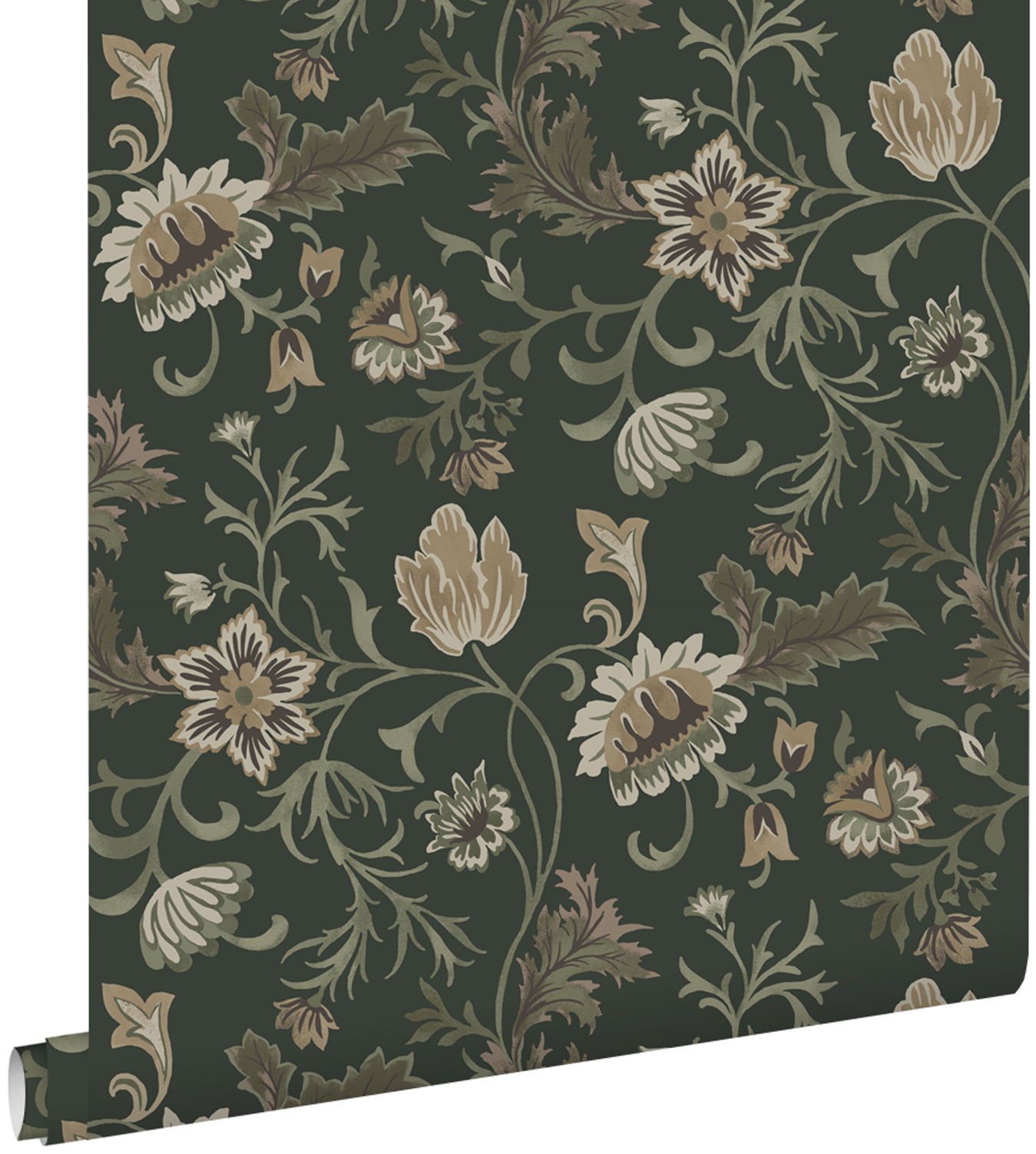 Estahome papel de parede flores vintage pretoeverde 53 cm x 10.05 m