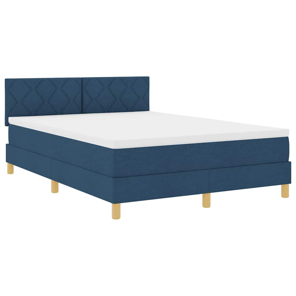 vidaXL cama box spring con colchón con colchón azul 140 x 190 cm tela