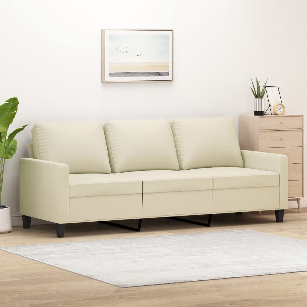 Sofá de 3 lugares 180 cm couro artificial cor creme pt7443