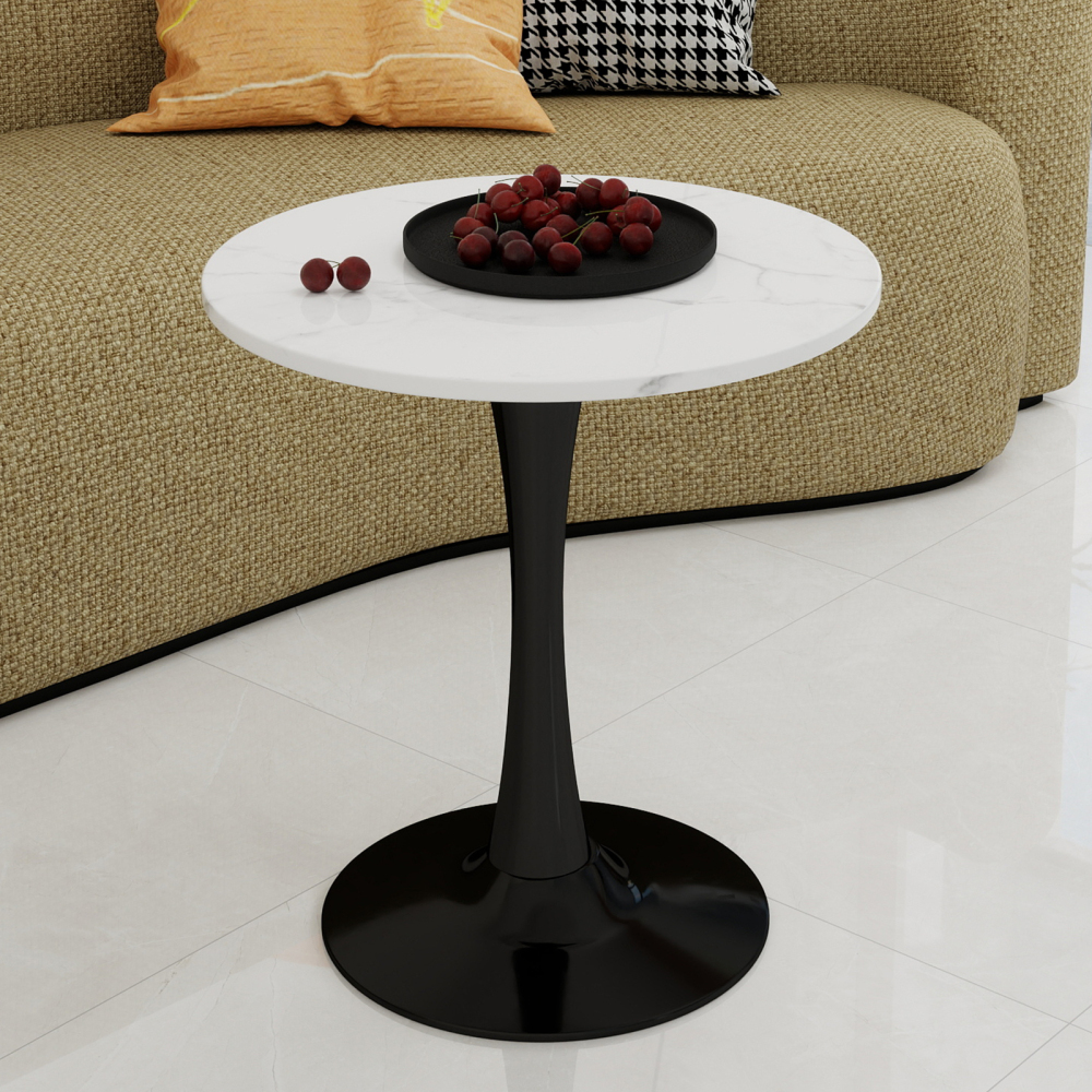 Mesa de centro redonda mármore artificial preto e branco 70x70x70cm
