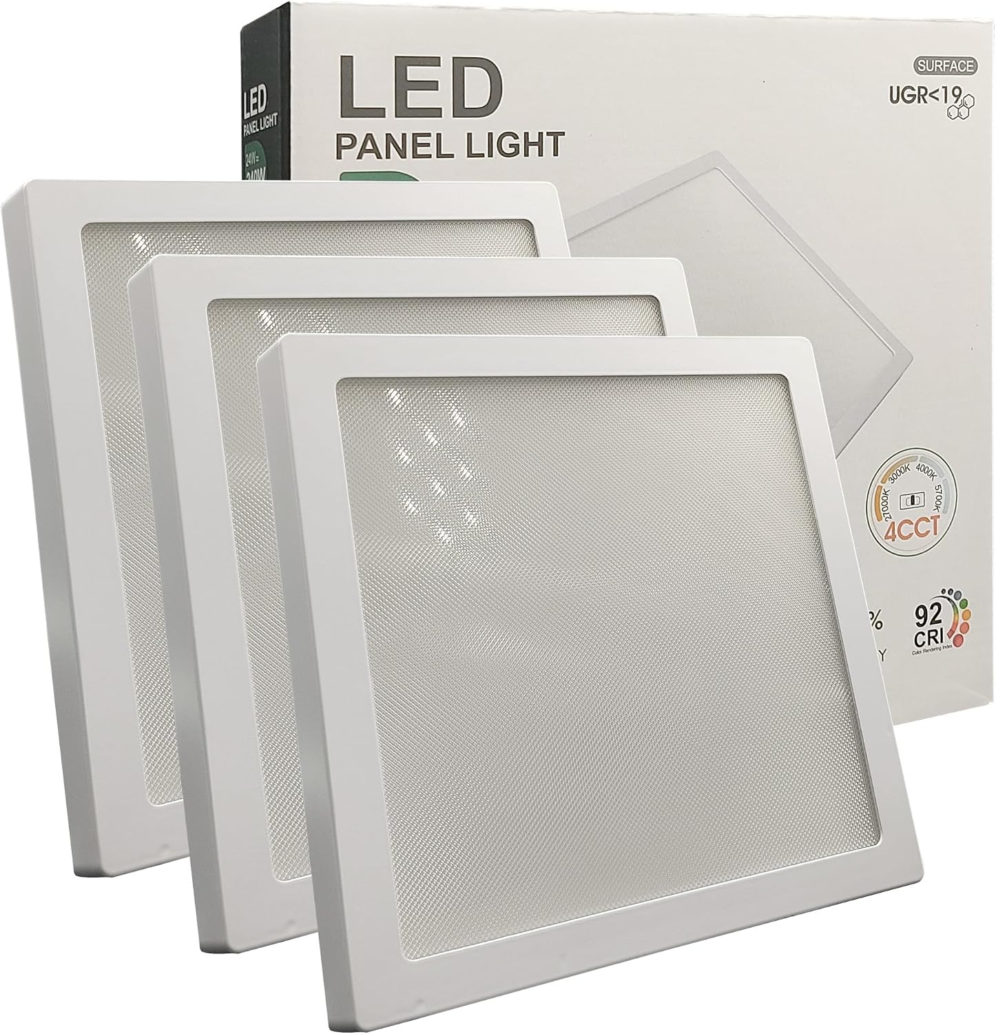 Pack x3 plafon LED quadrado 24w (240w), 2880lm, luz selecionável 4cct