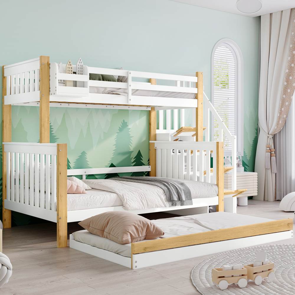 Beliche 120x200cm com cama auxiliar e arrumação madeira – branco e natural