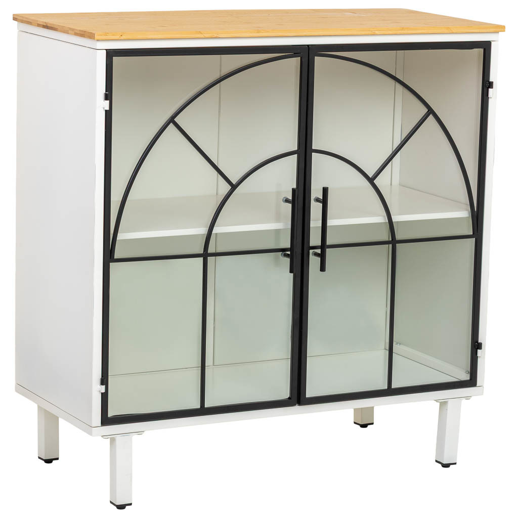 Aparador vidro, metal e madeira, 2 portas, branco81x35,5x80h cm
