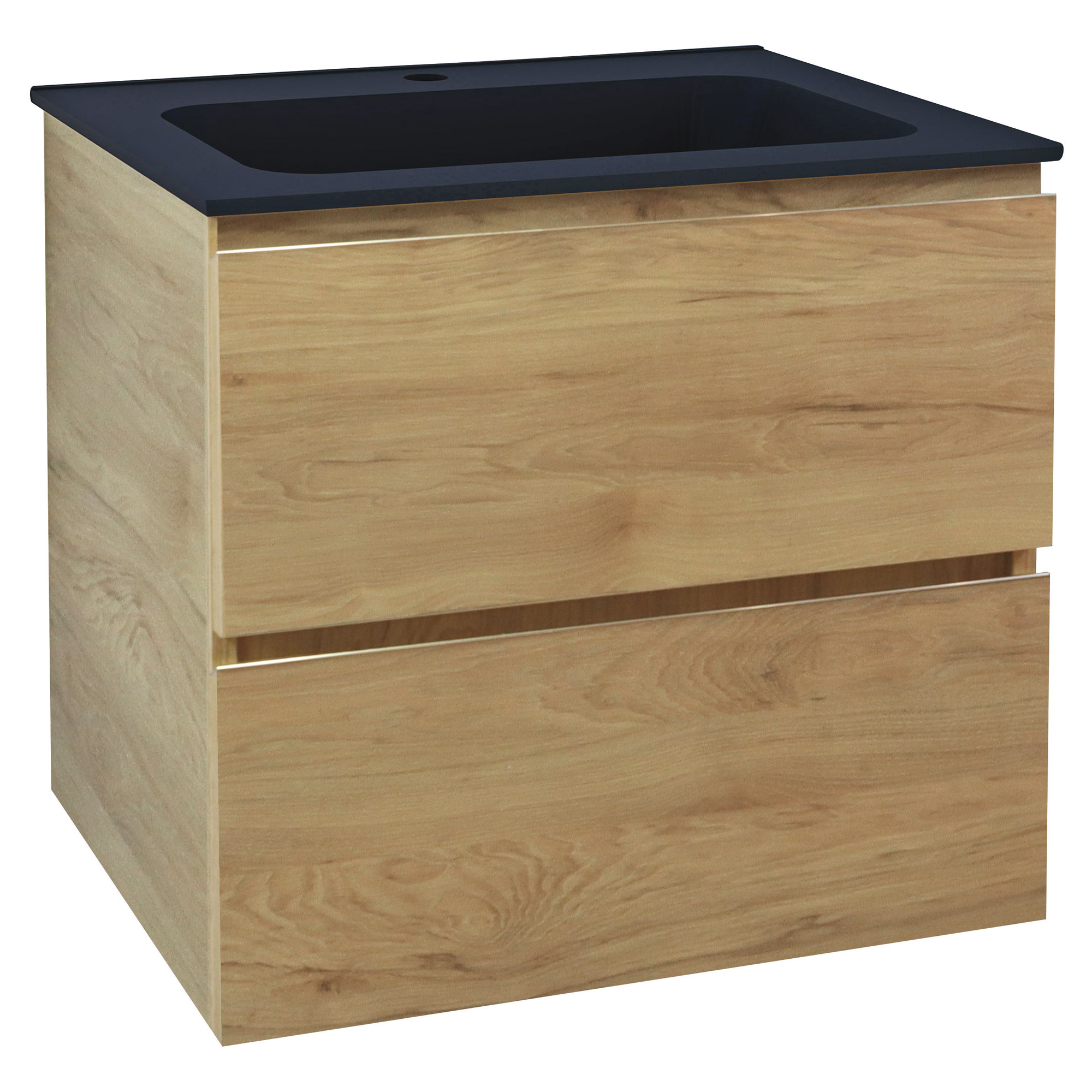 Móvel de banho suspenso trendy -60cm - 2 gavetas - madeira - tampo preto