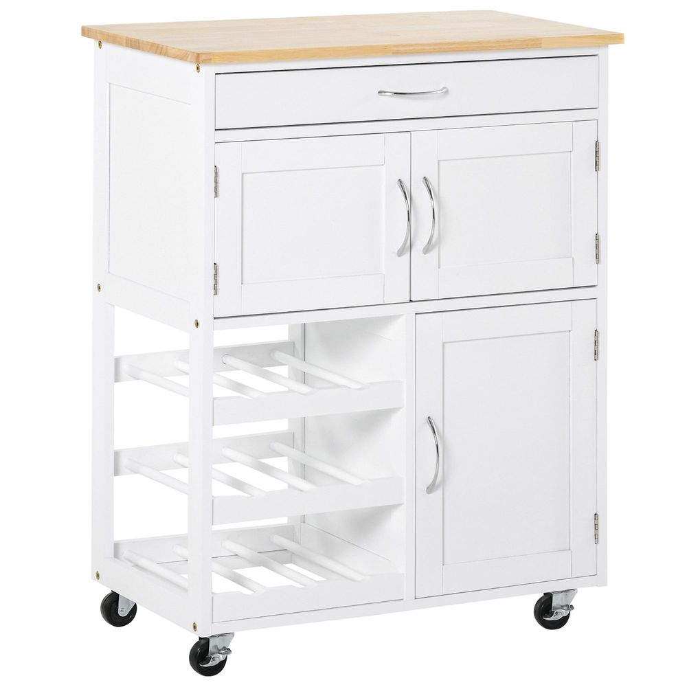 Carrinho de cozinha 67x37x87 cm mdf e madeira de borracha color blanco