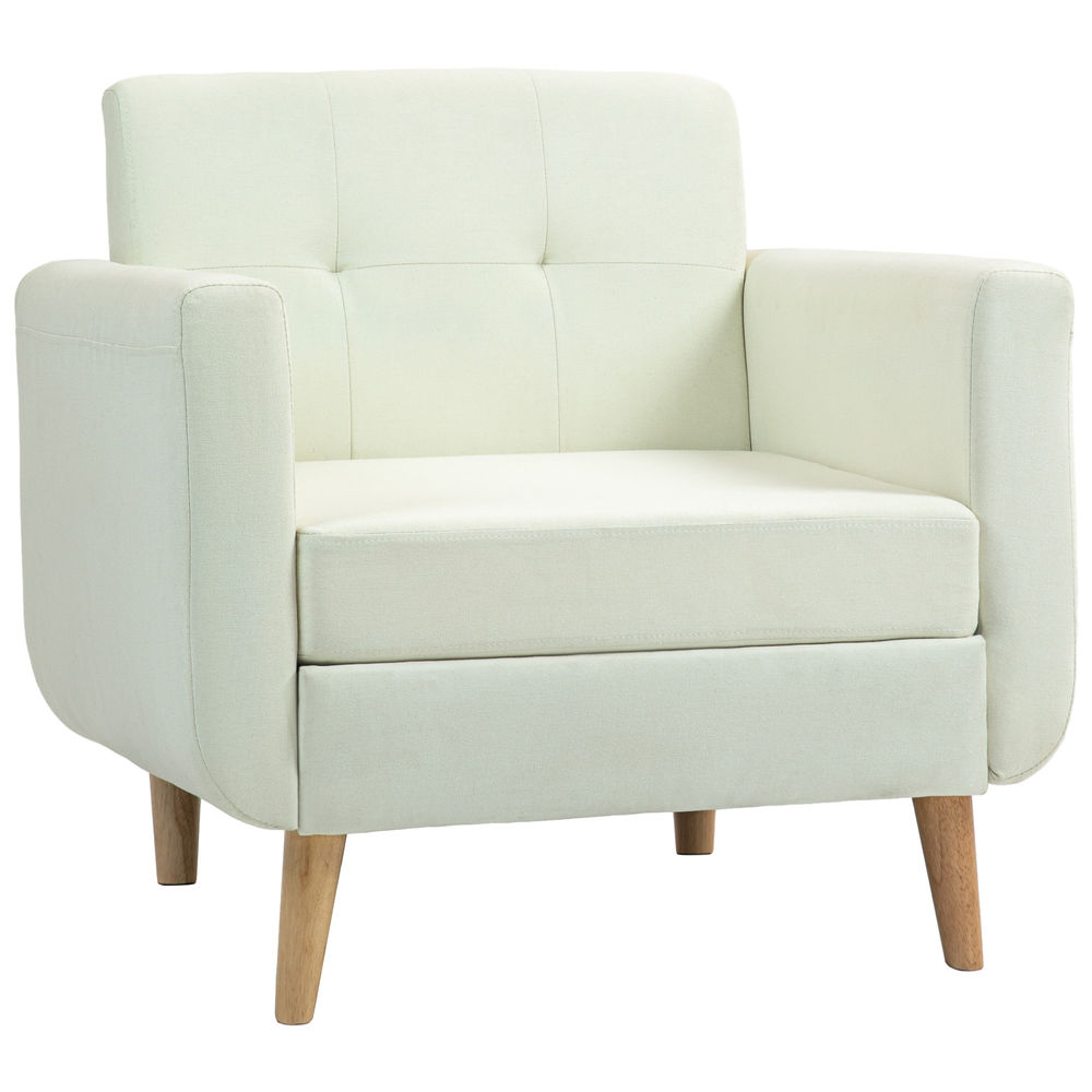 Poltrona poliéster, madeira de eucalipto e madeira de borracha color beige