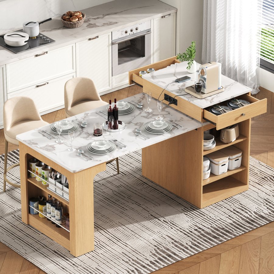 Ilha de cozinha extensível natural 92x80x71cm