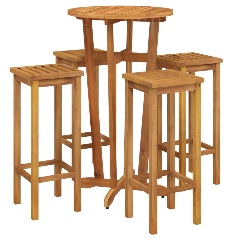 vidaXL mesa y taburetes altos de jardín 5 pzas madera maciza acacia