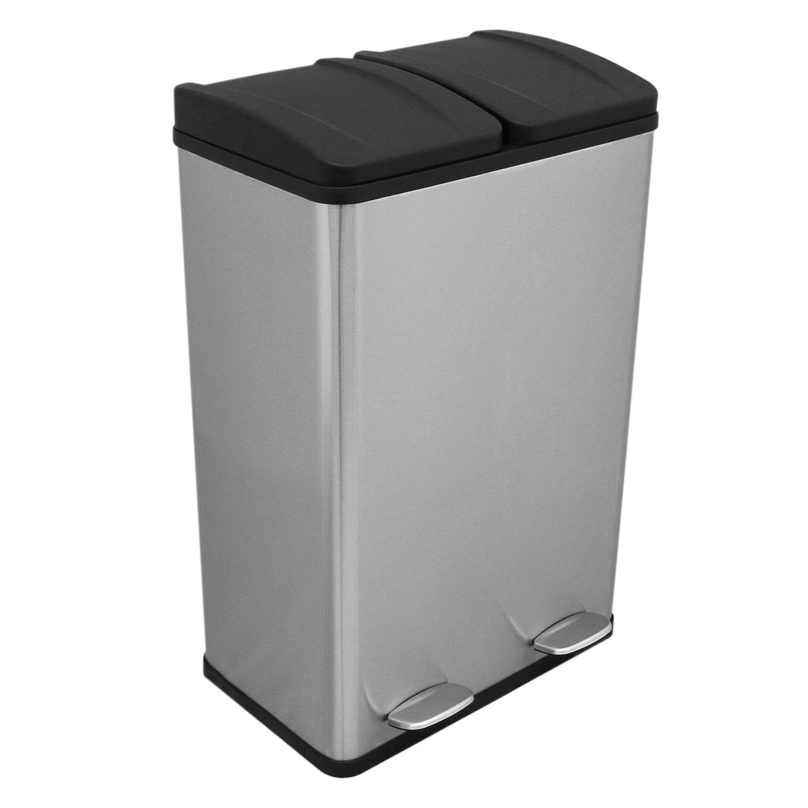 Lixeira com pedal duplo 2x30l reciclagem, prata