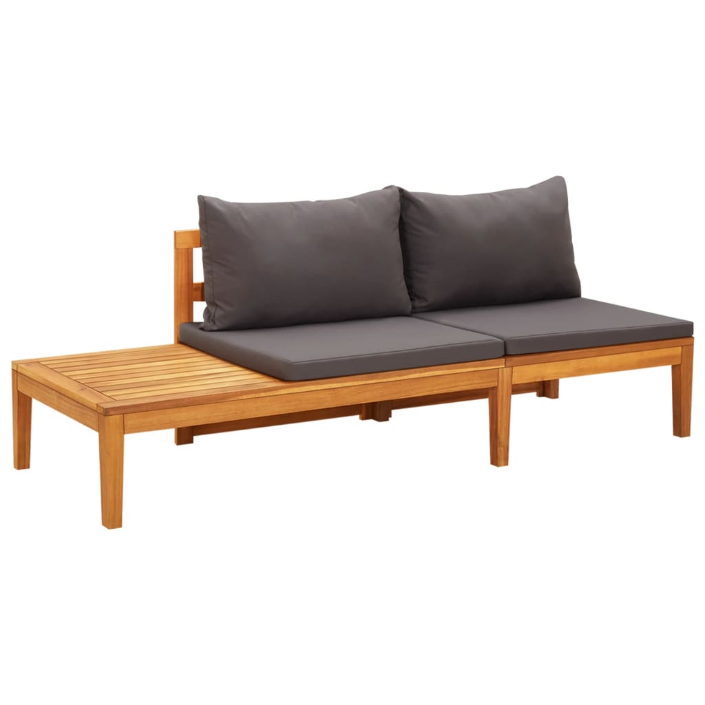 vidaXL banco de jardín y mesa cojines gris oscuro madera maciza acacia