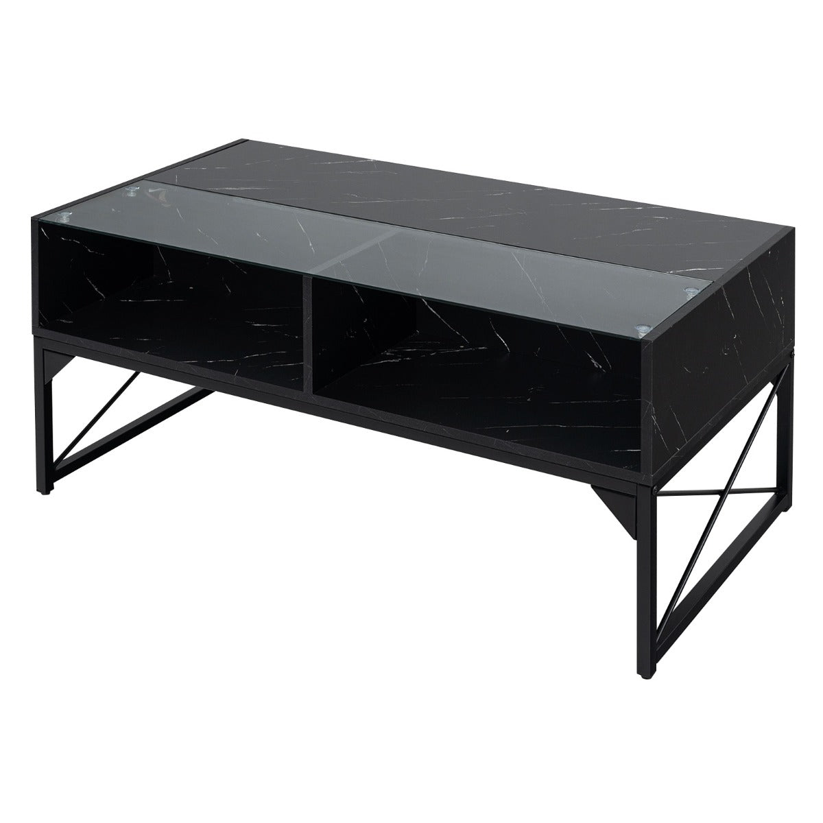Mesa de centro - helloshop26 - LED 105 x 55 x 50 cm - preto - falso mármore