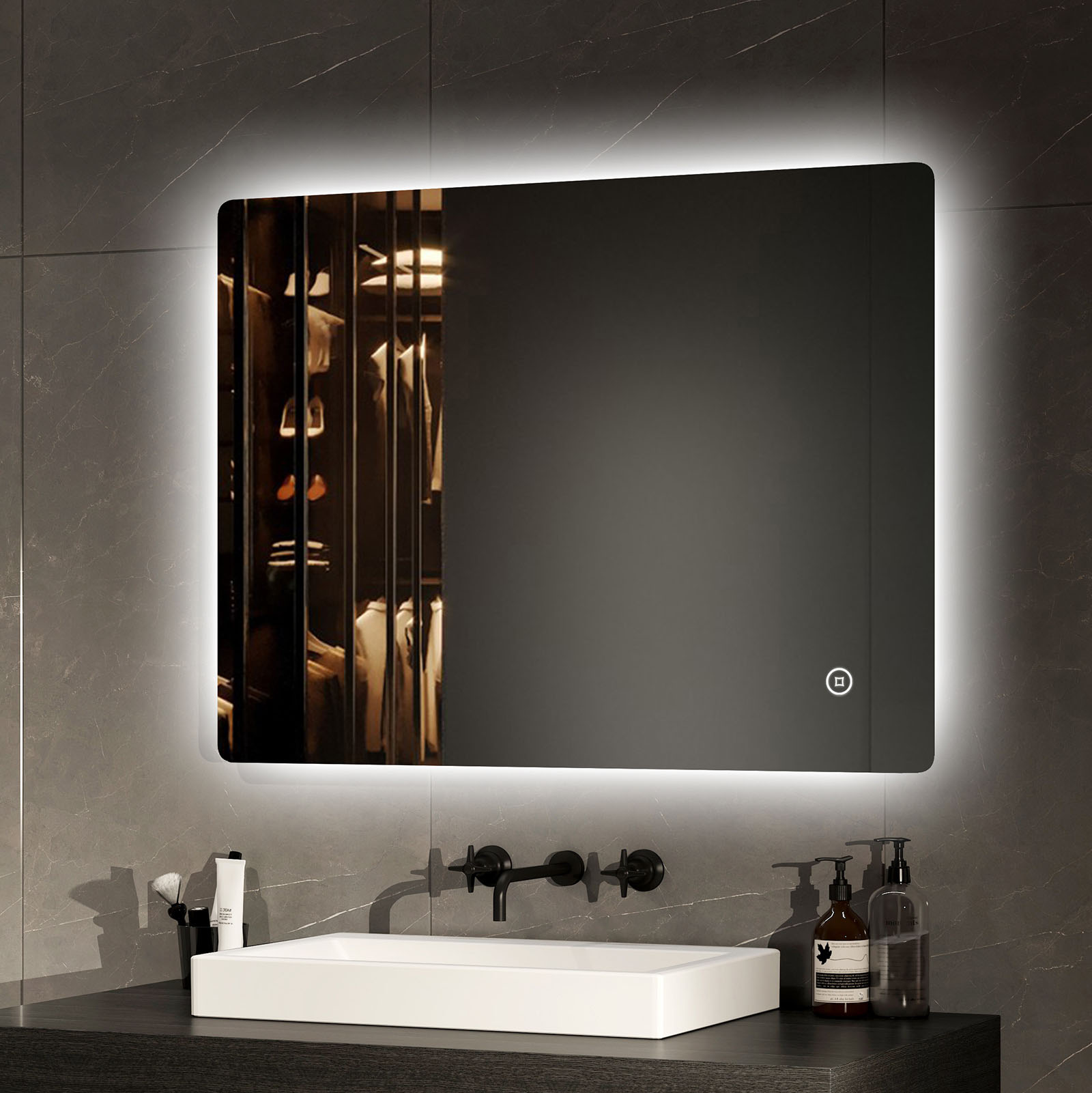Emke espelho de casa de banho LED 80x60cm, luz fria, ip44