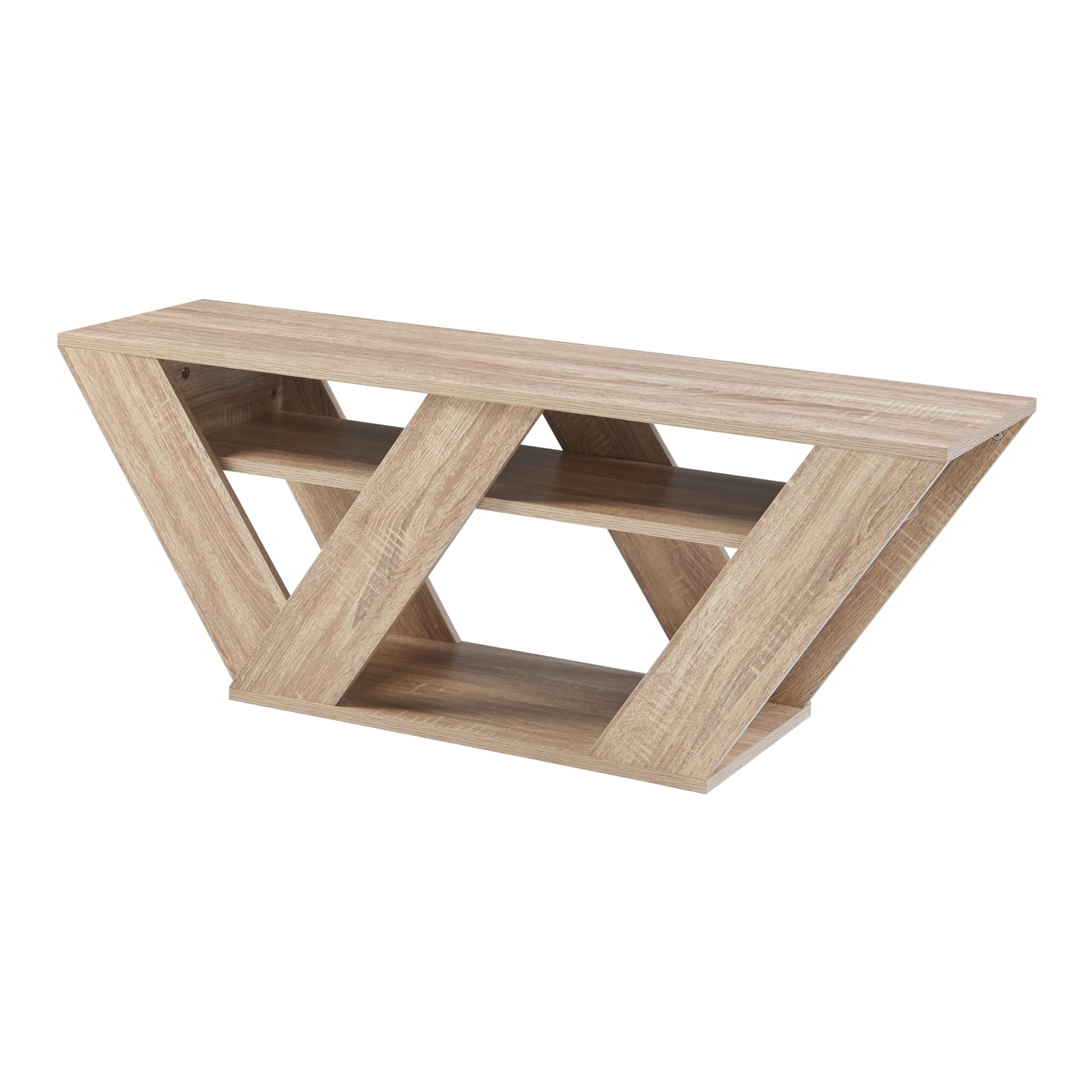 Mesa tv nome com 2 prateleiras aglomerado 110x30x40cm - efeito carvalho