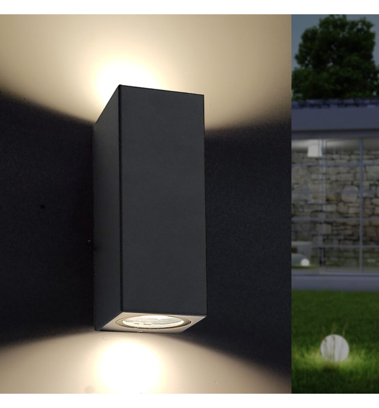 Pack x2 apliques LED exterior, 12w, 1200lm, 7x8x16cm, ip65, azul, 3000k