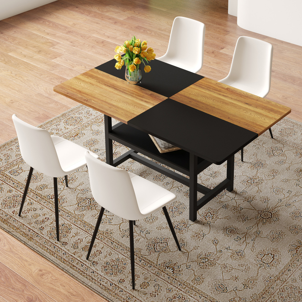 Conjunto mesa jantar retangular 160cm mdf/metal 4 cadeiras pele sintética