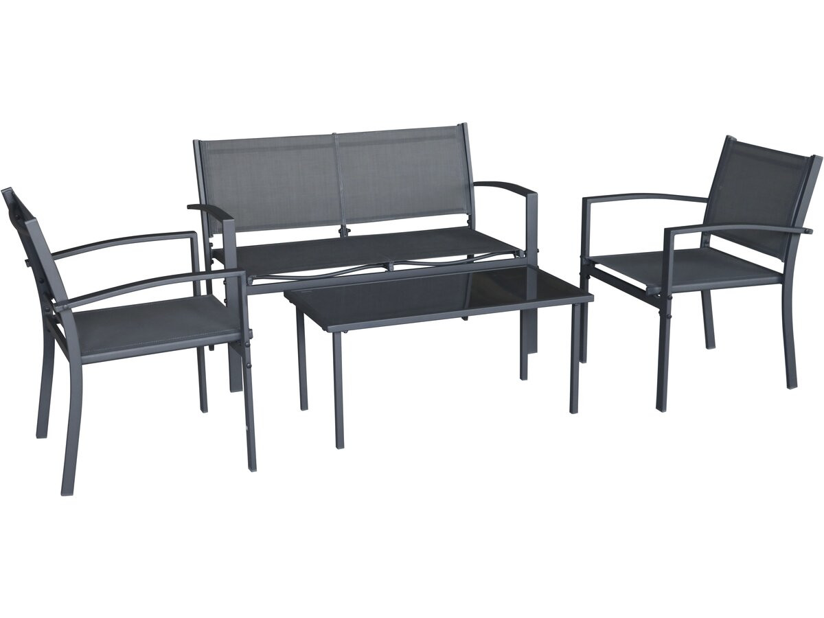 Conjunto de mobiliário de jardim em metal "lino ii" - 4 lugares - preto