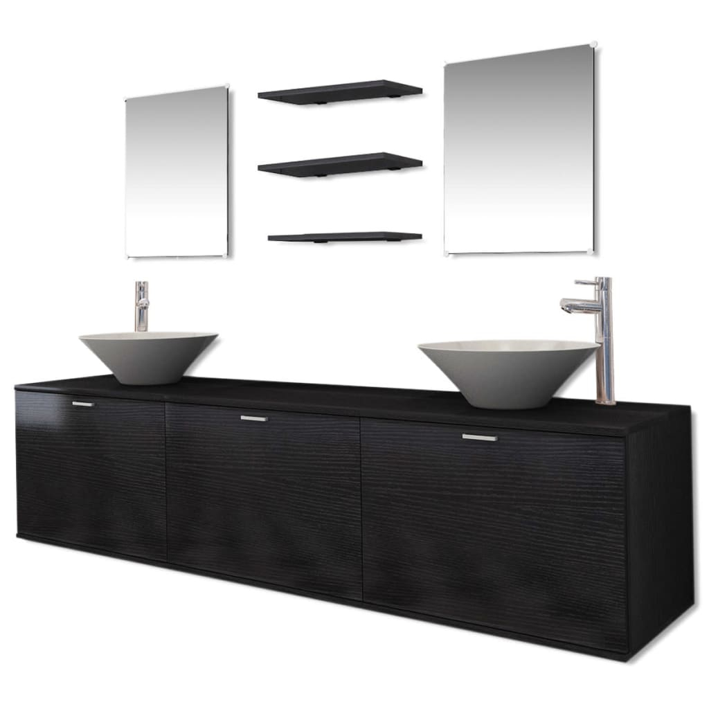Conjunto móveis casa de banho 10 pcs + bacia com torneira preto