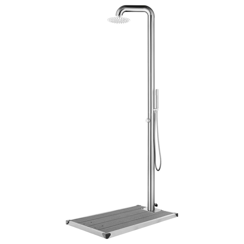 vidaXL chuveiro de jardim com base cinza 230 cm aço inoxidável