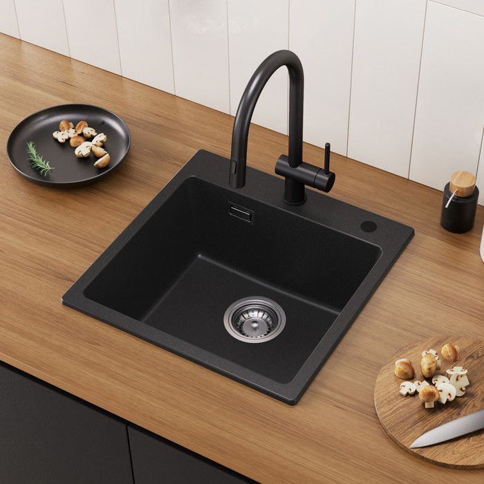 Pia de granito 45×45cm, torneira de cozinha, dispensador de sabonete