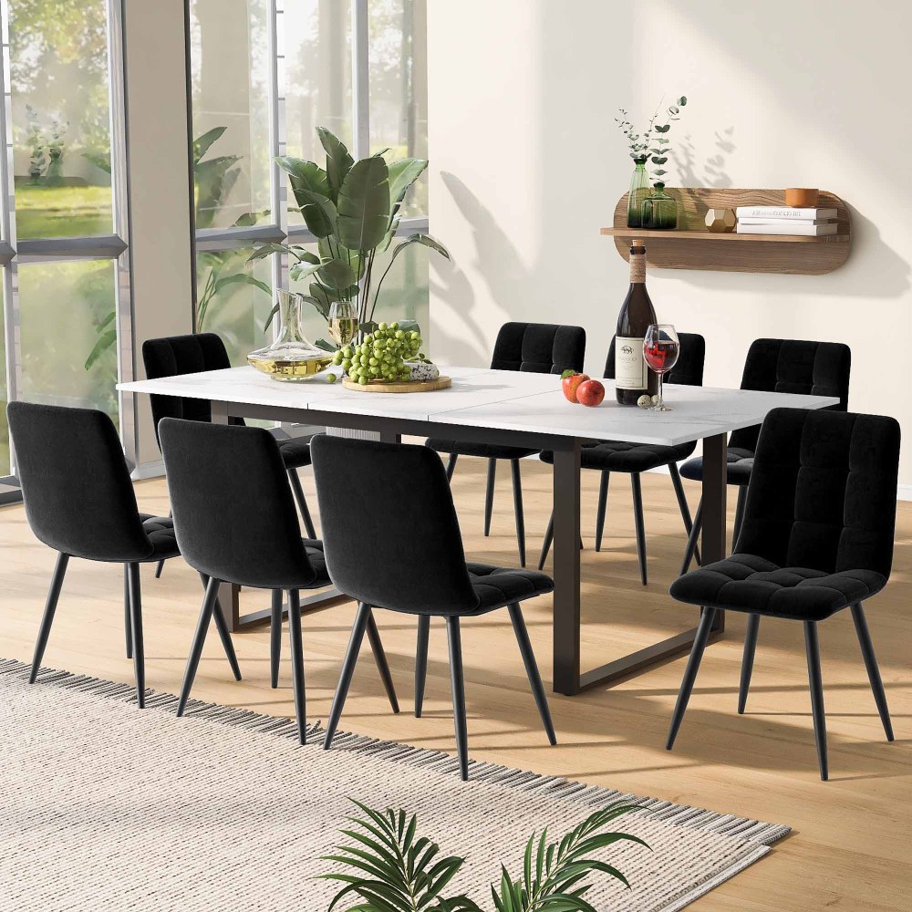 Conjunto mesa de jantar extensível com 8 cadeiras mdf branco e preto