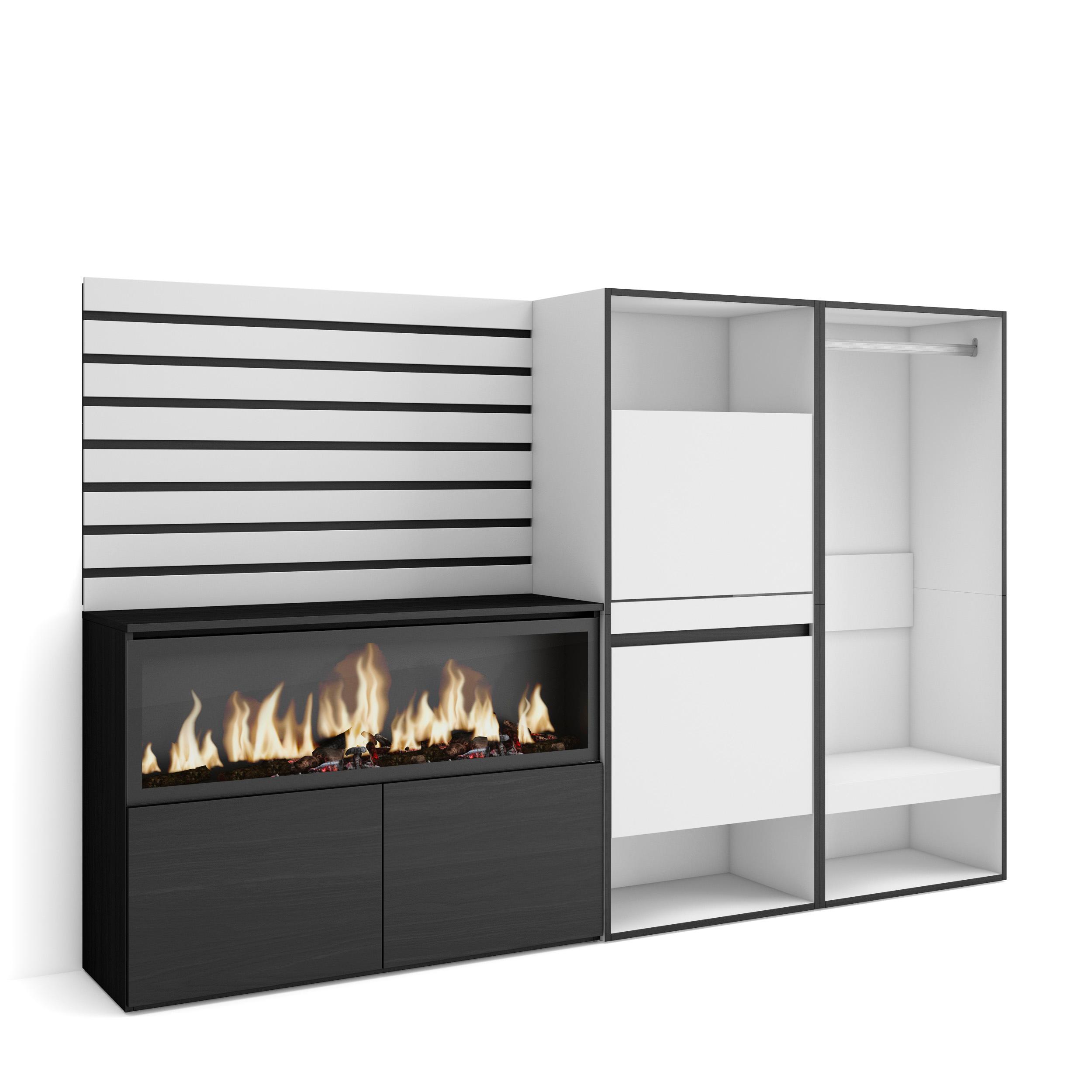Aparador, 227cm, lareira eléctrica xxl, sapateira, roupeiro aberto rf3386