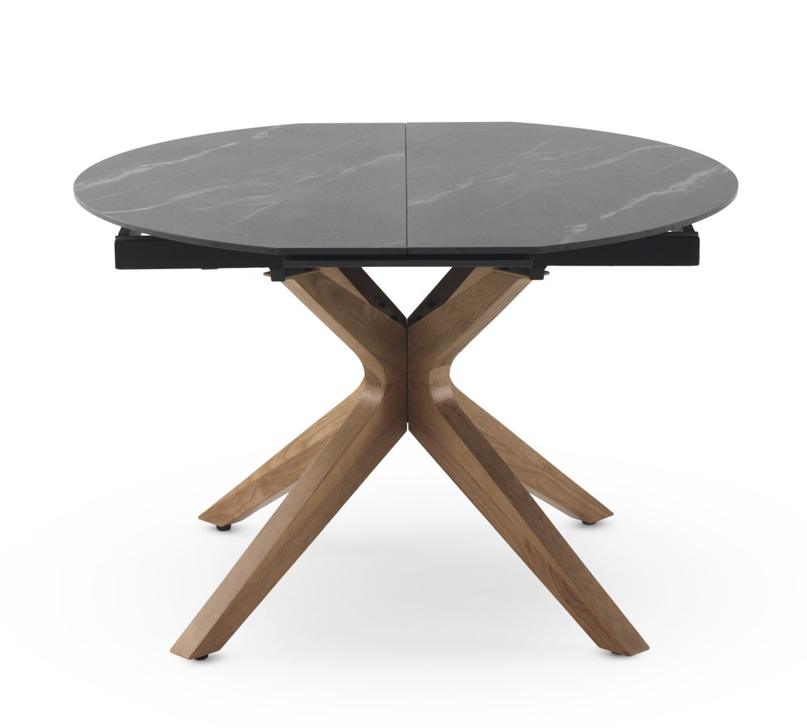Mesa redonda extensível 120/160x90 com base em madeira de car, 120x120x77cm