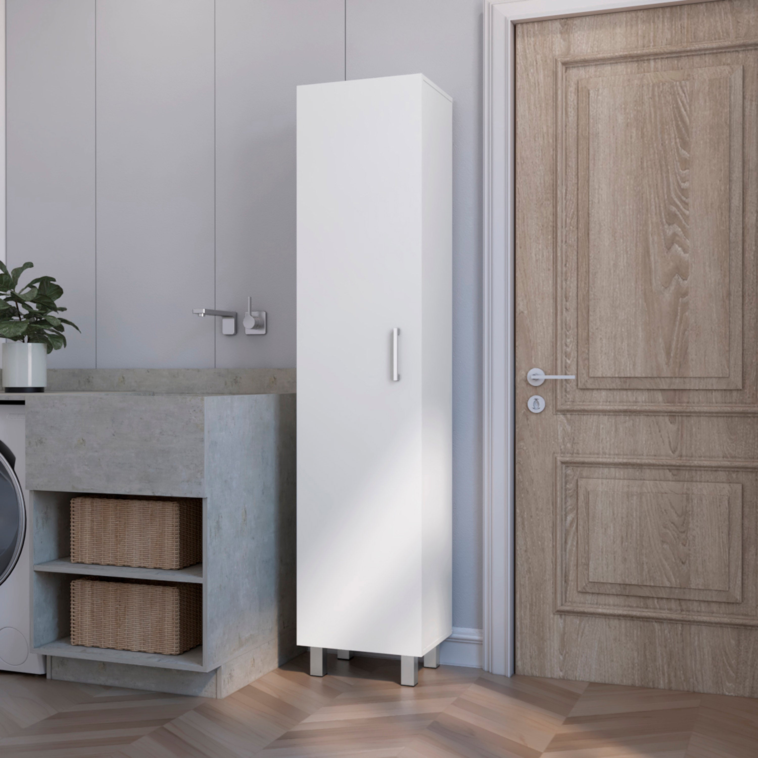 Coluna de casa de banho vintro em melamina com 4 prateleiras e 1 porta