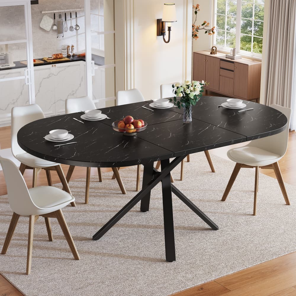 Mesa de jantar extensível em mdf mármore preto 75x100x100cm