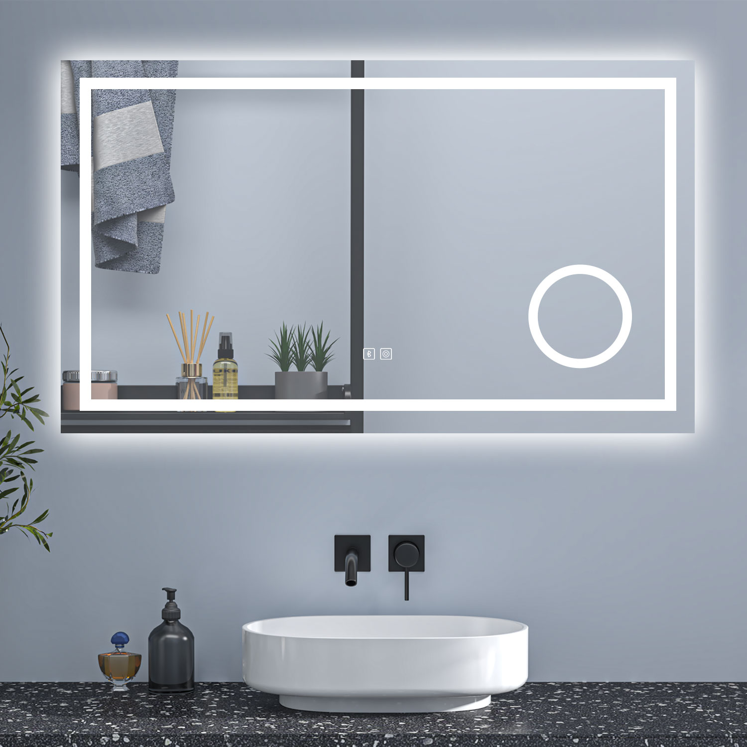 Aica espelho de casa de banho LED 120×70cm,espelho de aumento,bluetooth