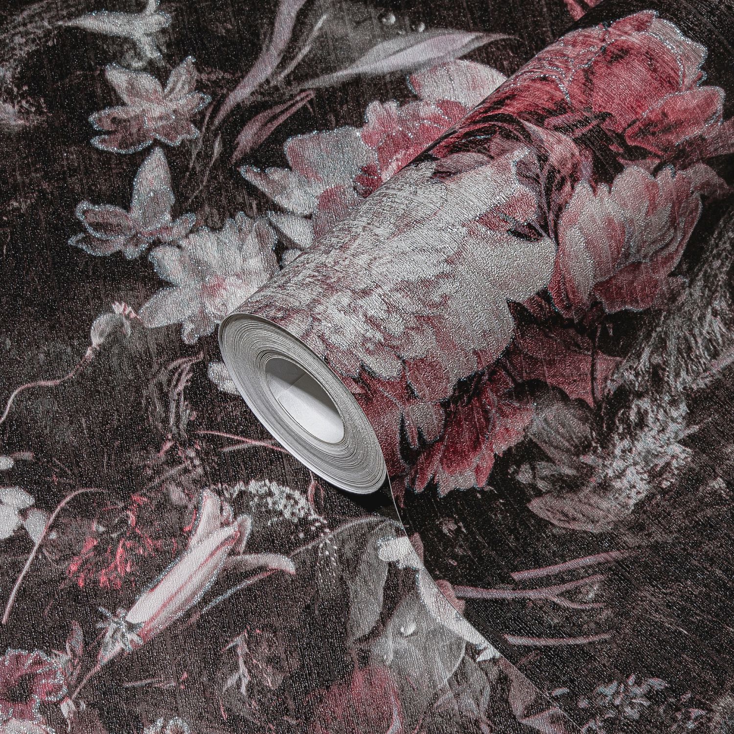 Papel de parede flores preto,vermelho,cor-de-rosa,brancoeprateado