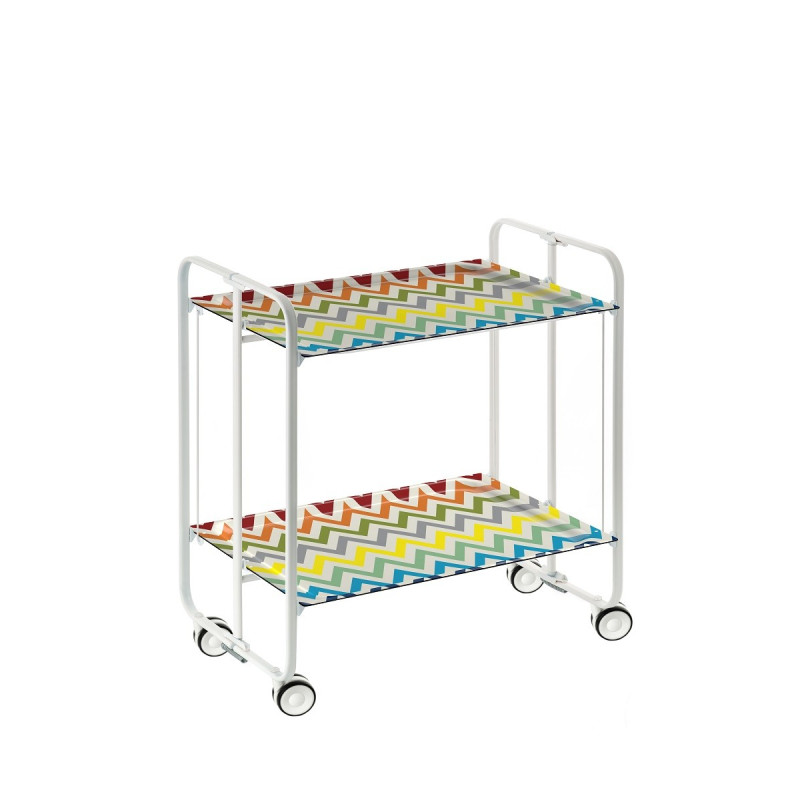 Carrinho de serviço dobrável bauhaus, armação de metal branco, 2 bandejas