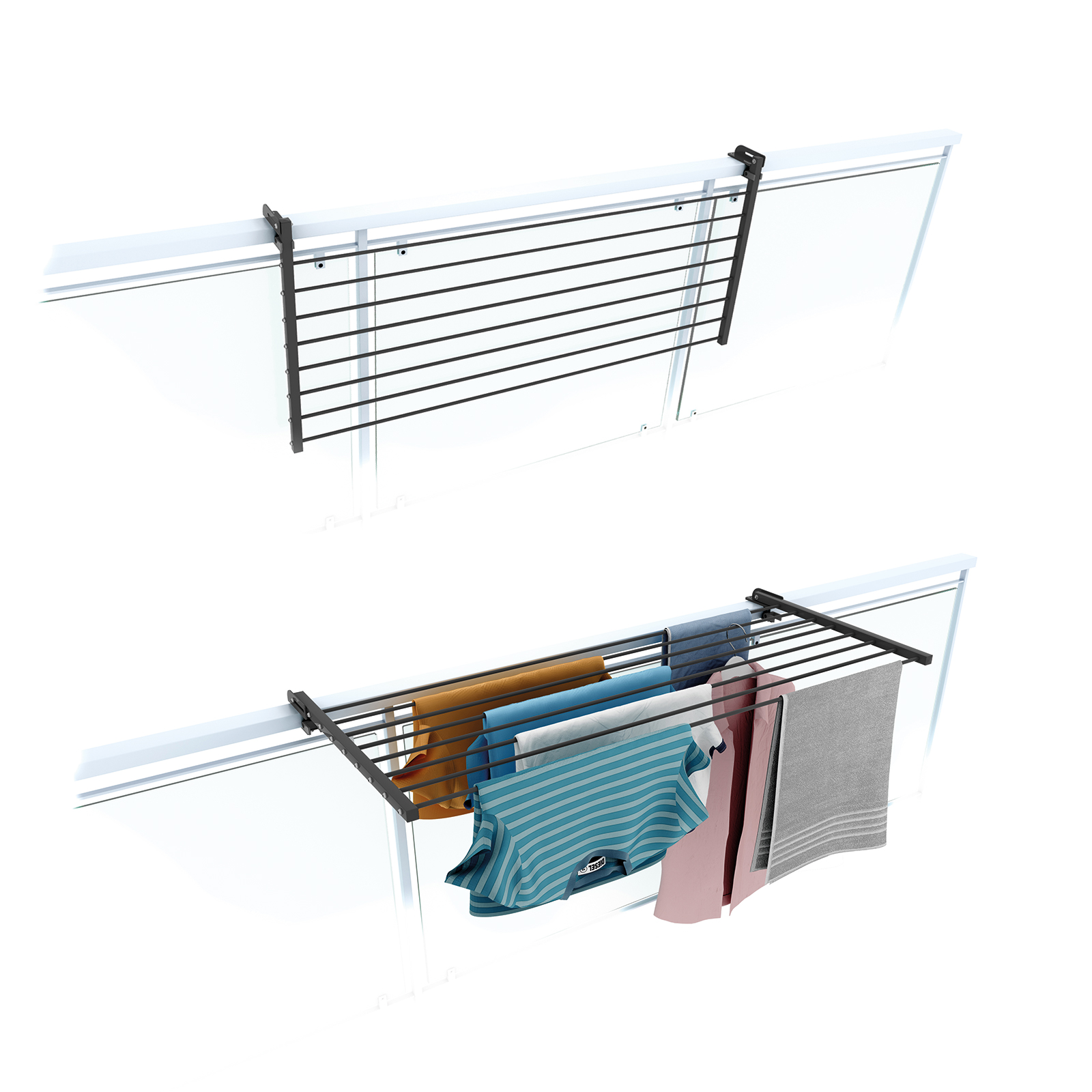 Varal ajustável para varanda 102 cm, foxydry duo antracite