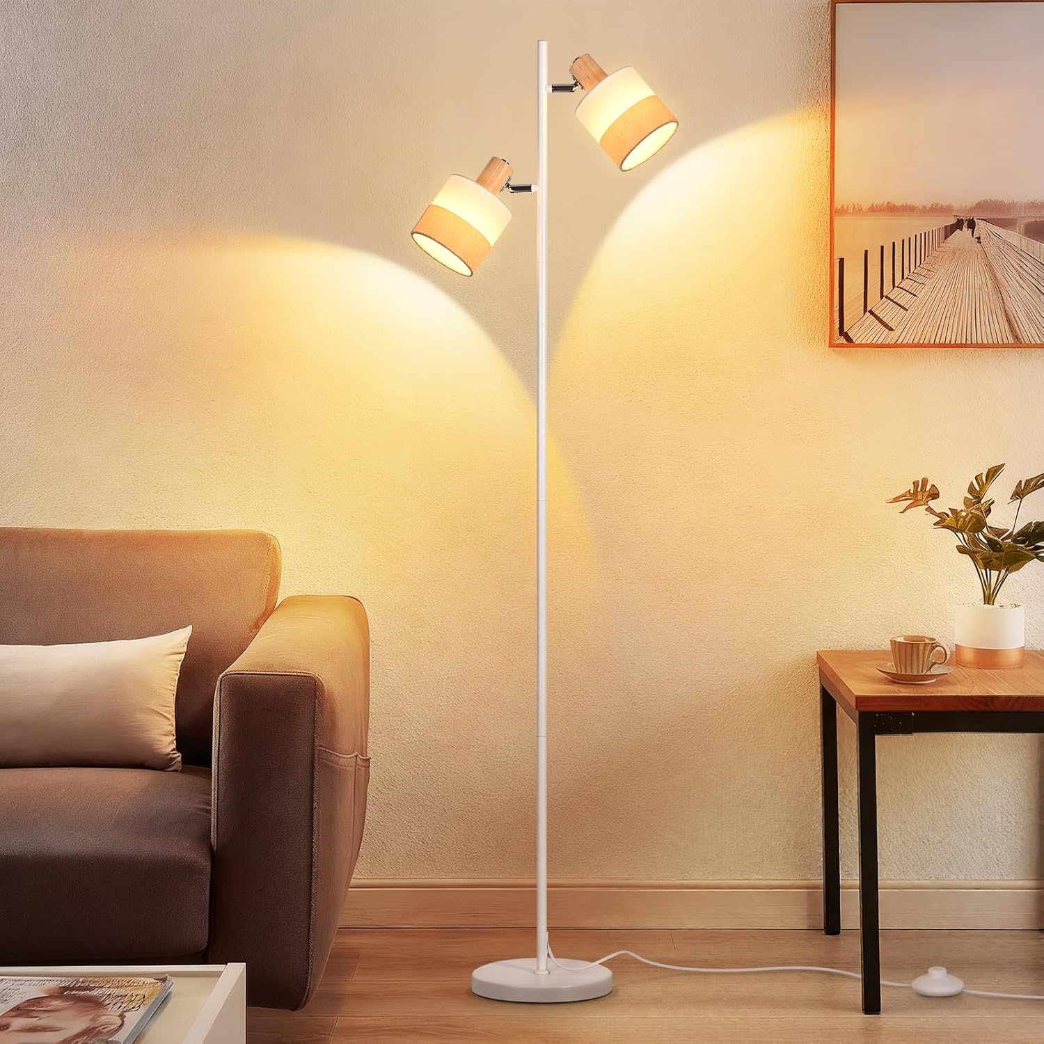 Nettlife candeeiro pé madeira 2 luzes e14 retro giratório