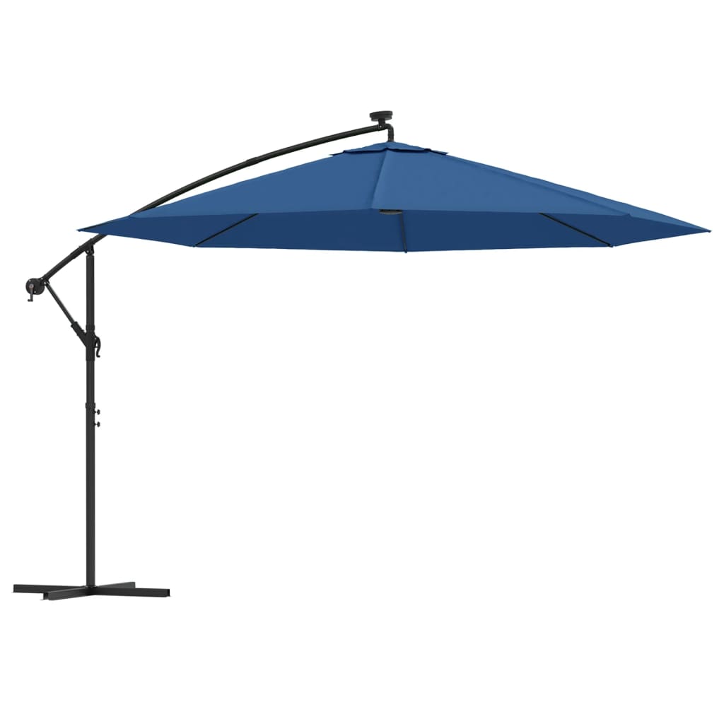 Guarda-sol de jardim cantilever com luzes LED 350 cm azul-ciano wgo3505