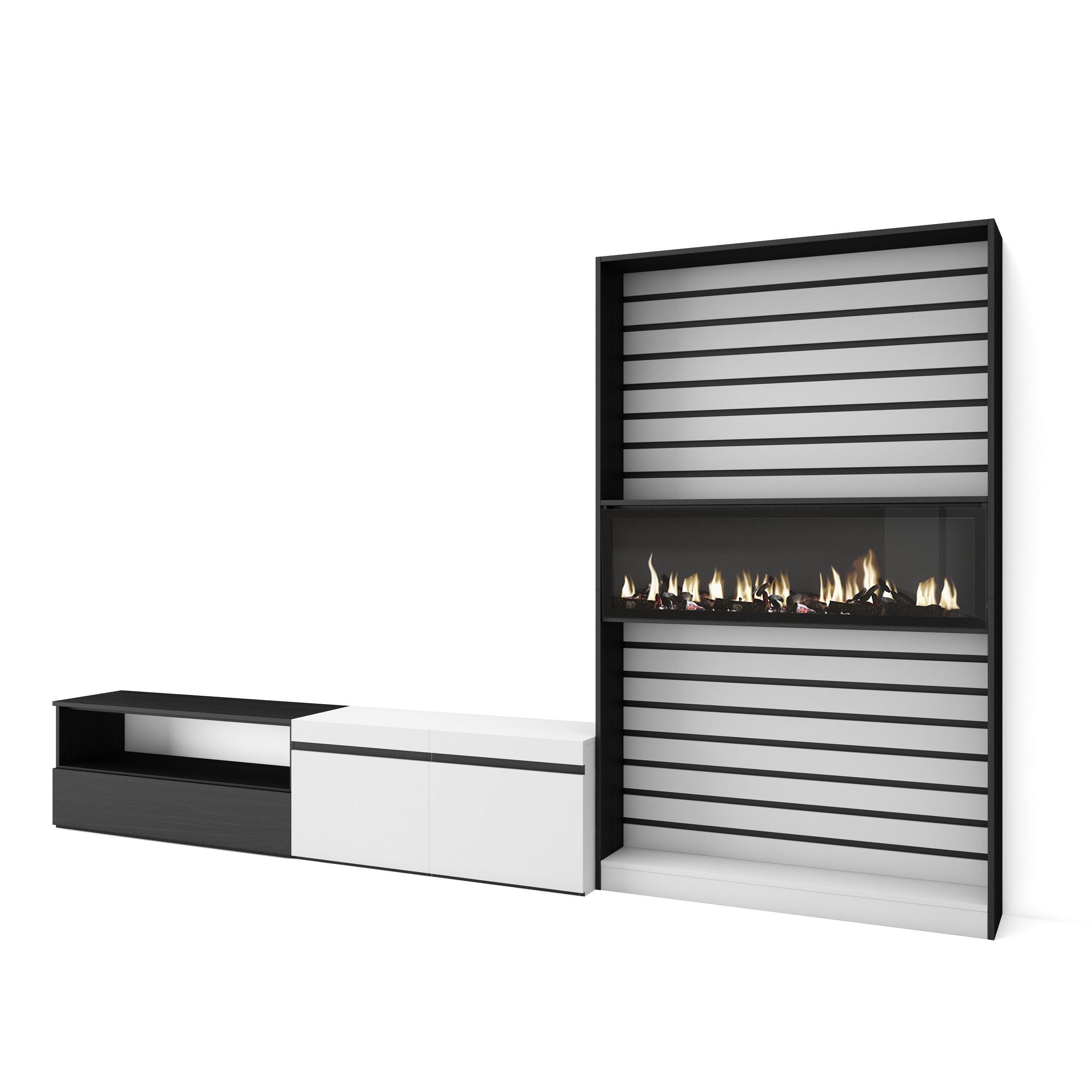 Móveis tv, 310x35x186cm, branco e preto, lareira eléctrica xxl rf2846