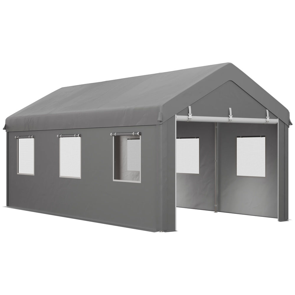 Tenda garagem 295x600x278 cm metal e pe color gris Outsunny